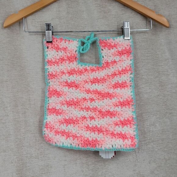 Playtime Bib Hand Crochet Pink & Mint With Toy Attachments Vintage 80s - Picture 6 of 8